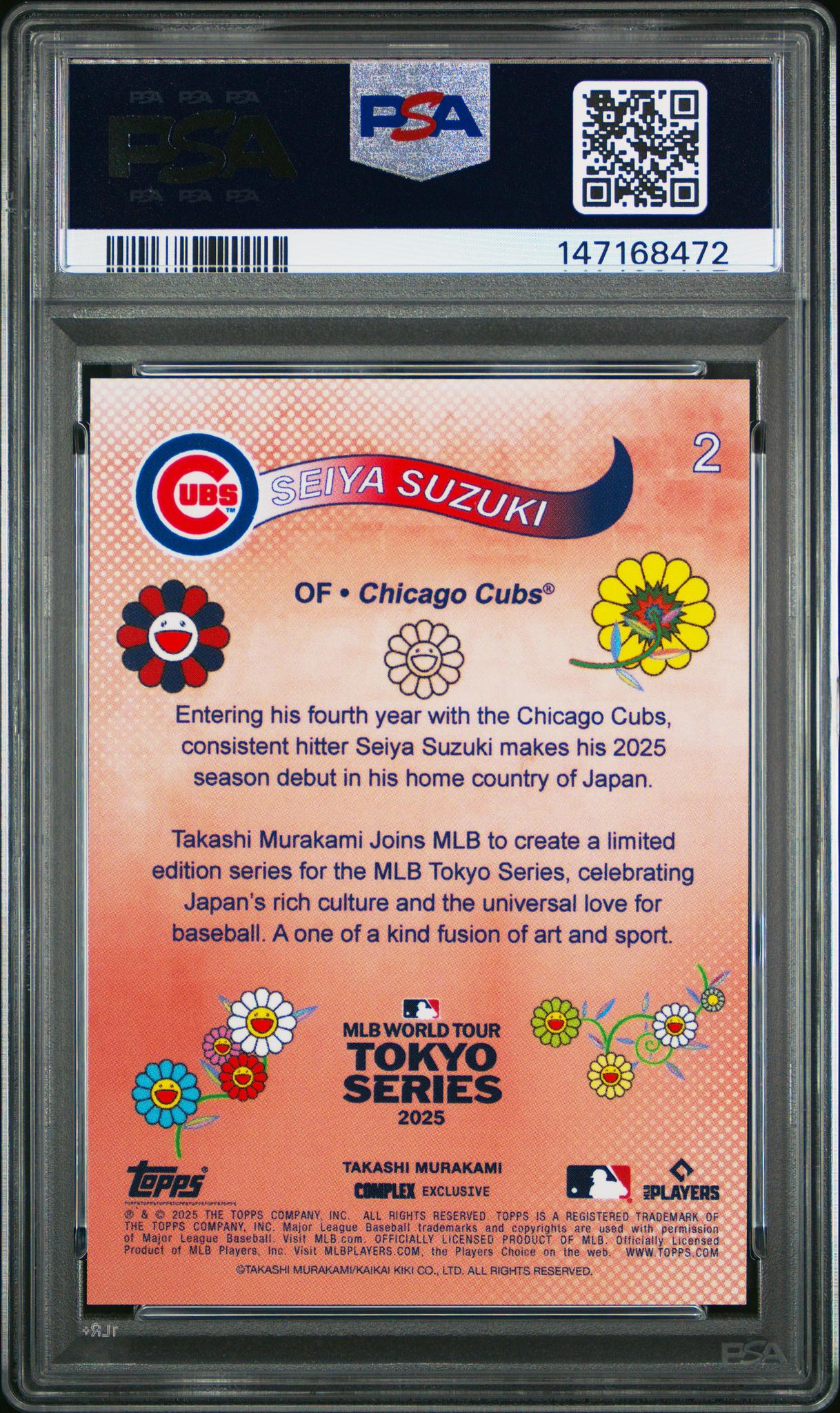 2025 Topps Takashi Murakami + MLB World Tour Tokyo Series Blue Seiya Suzuki #2 /150 PSA 9 - Image 2