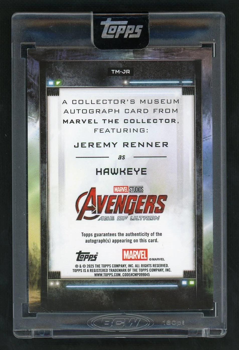 2025 Topps The Collector's Museum TM-JR Hawkeye Marvel The Collector /100 VG Auto - Image 2