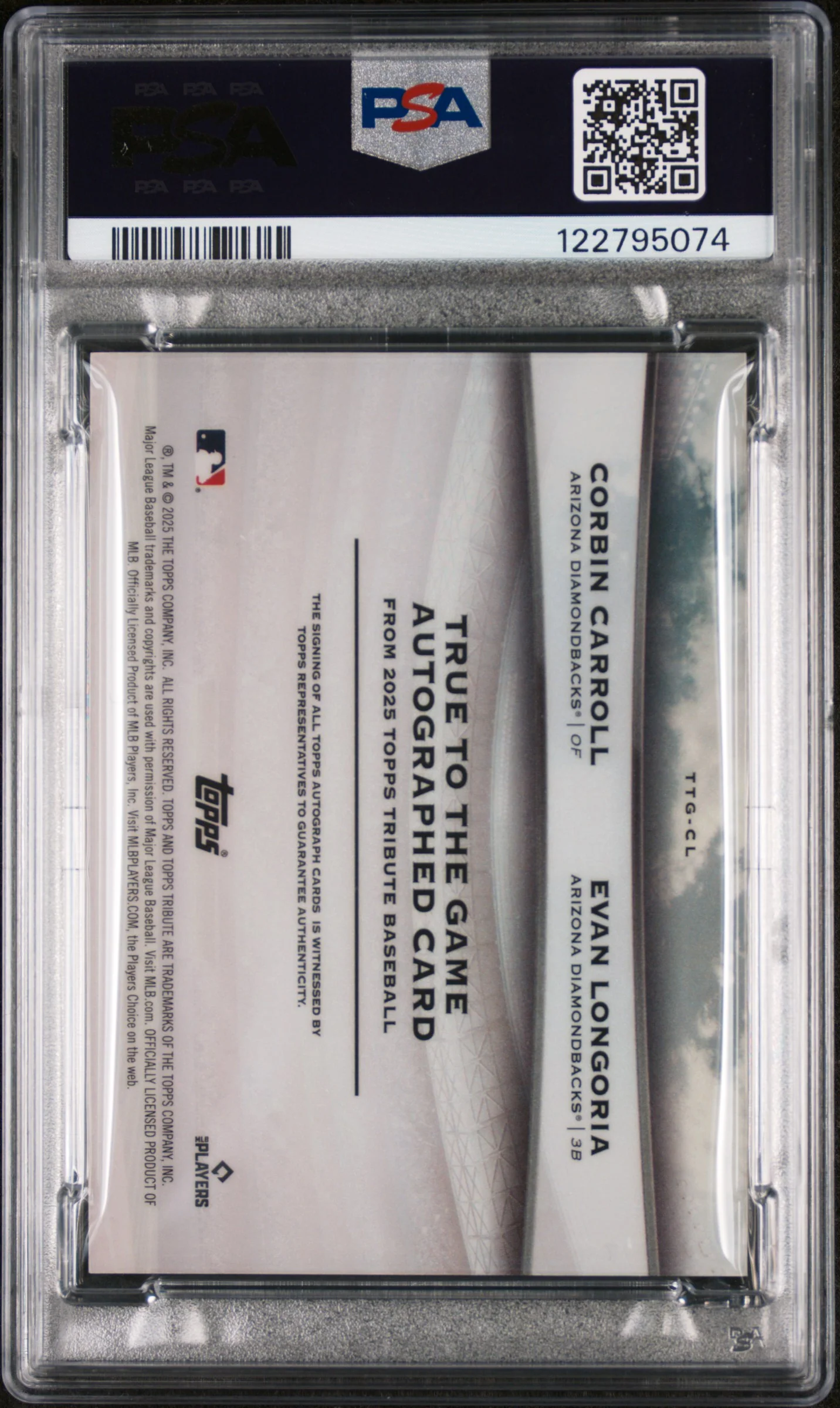 2025 Topps Tribute True to the Game Red Carroll/Longoria #TTGCL Auto /10 PSA 10 - Image 2