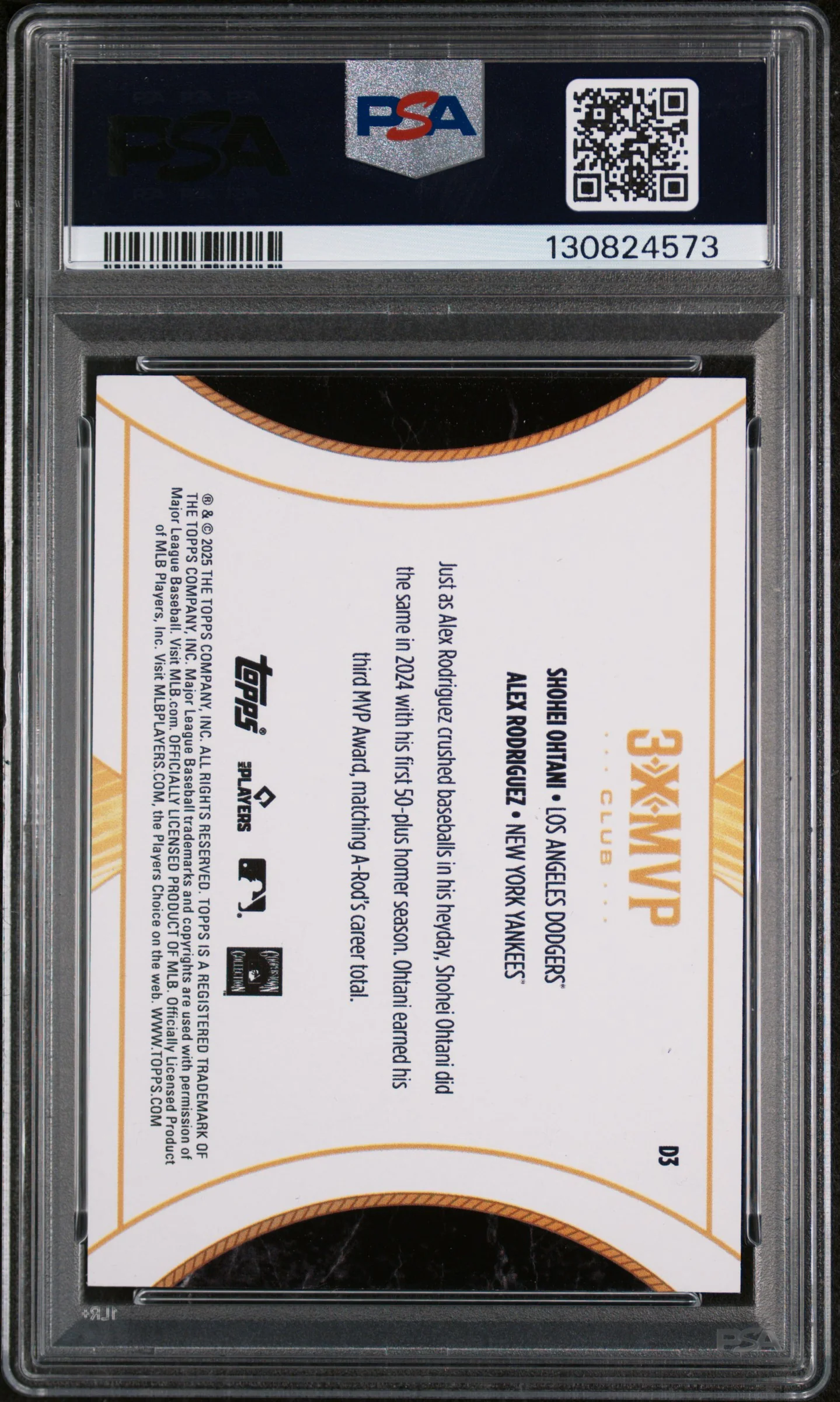 2025 Topps Welcome To the Club 3x MVP 3x MVP Dual Gold Stardust Foil Alex Rodriguez/Shohei Ohtani #D3 /50 PSA 8 - Image 2
