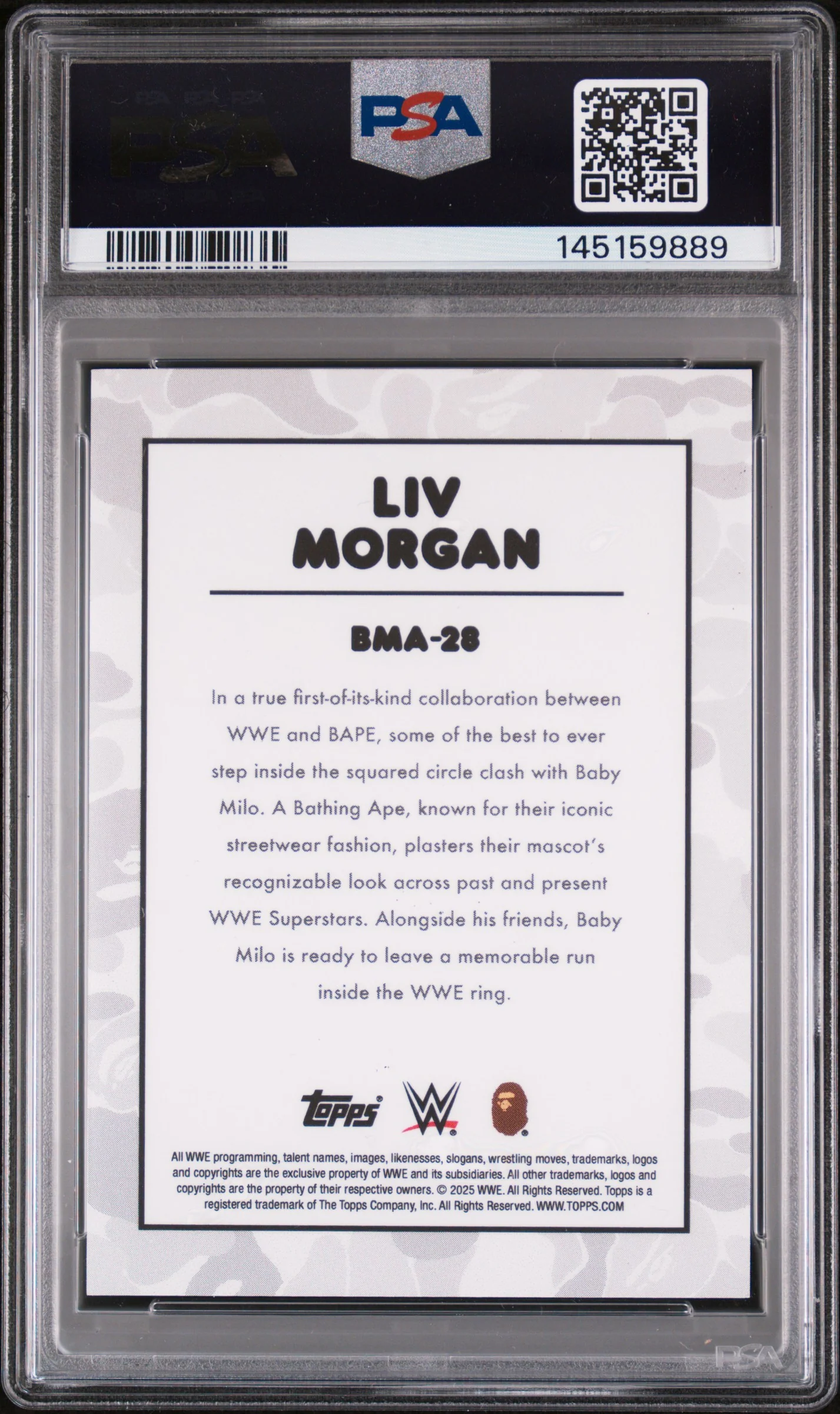 2025 Topps WWE X Bape Baby Milo Avatar Multi Camo Foil Liv Morgan #BMA-28 PSA 10 - Image 2
