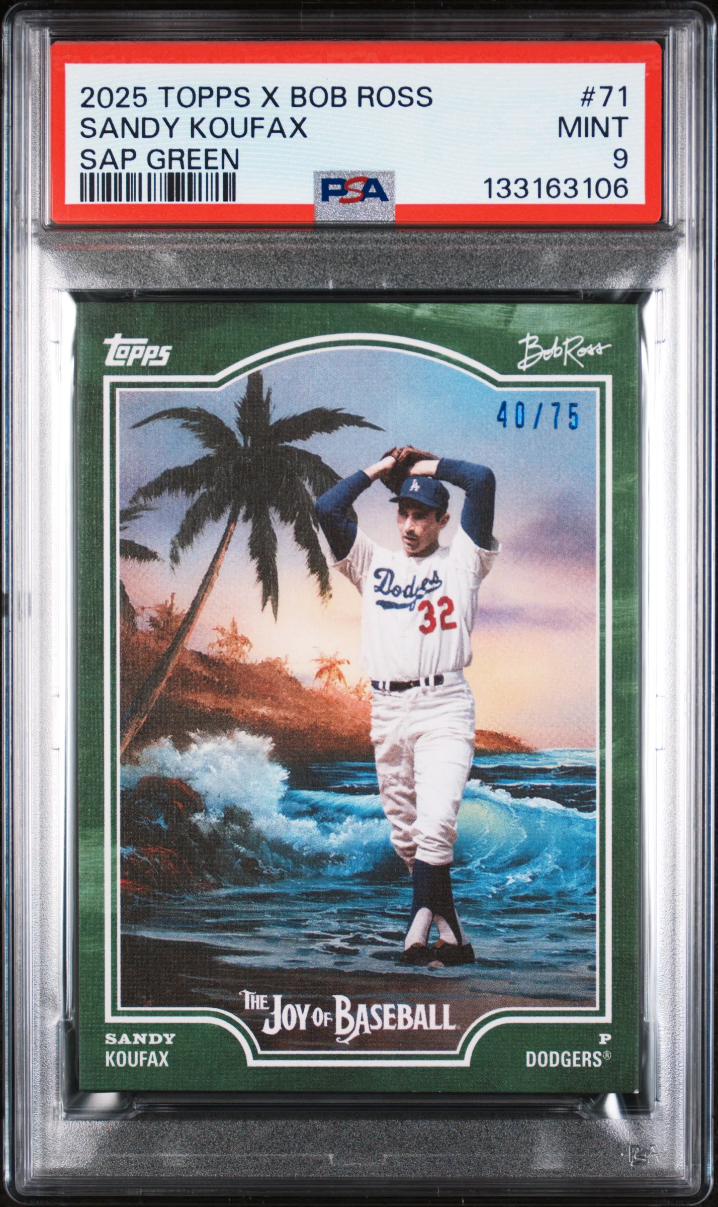 2025 Topps X Bob Ross the Joy of Baseball Sap Green Sandy Koufax #71 /75 PSA 9