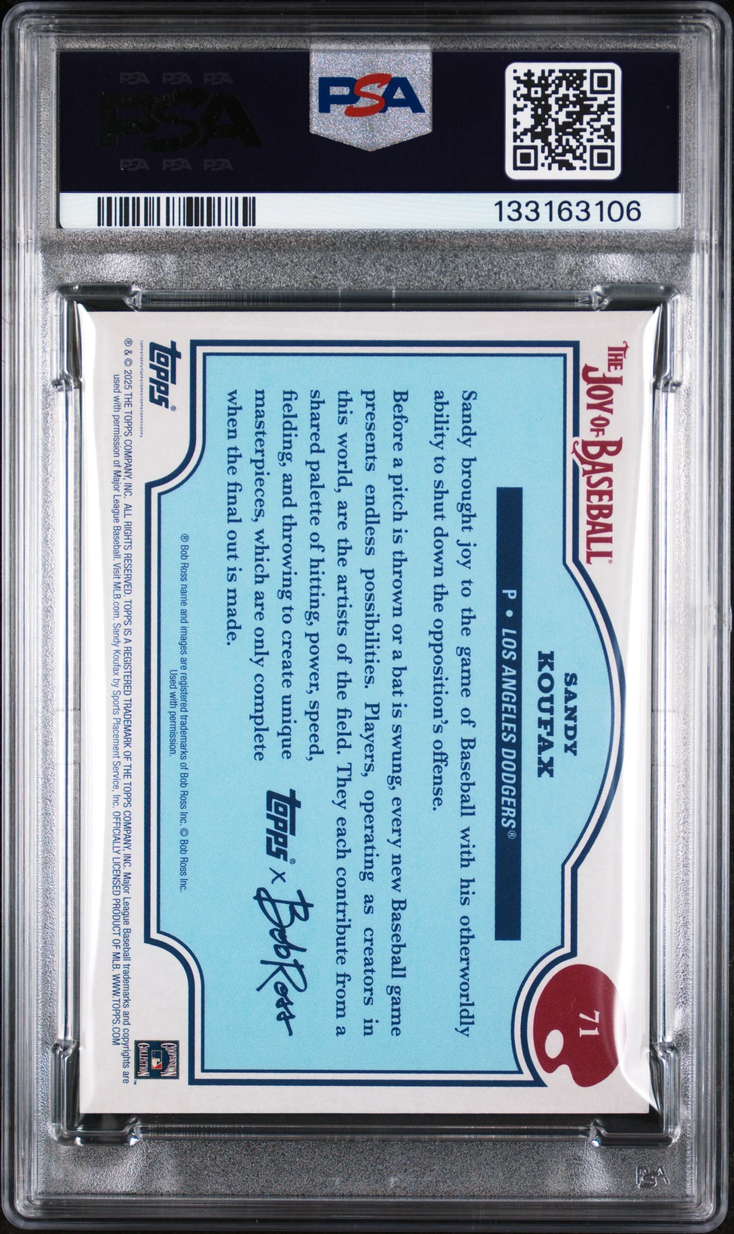 2025 Topps X Bob Ross the Joy of Baseball Sap Green Sandy Koufax #71 /75 PSA 9 - Image 2