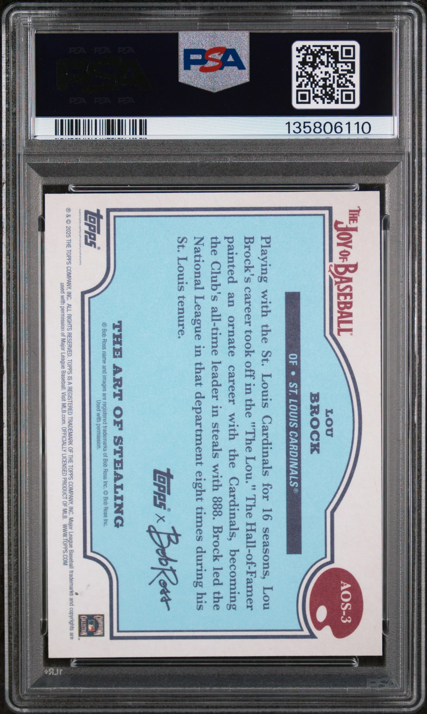 2025 Topps X Bob Ross the Joy of Baseball the Art of Stealing Titanium White Lou Brock #AOS-3 /35 PSA 9 - Image 2