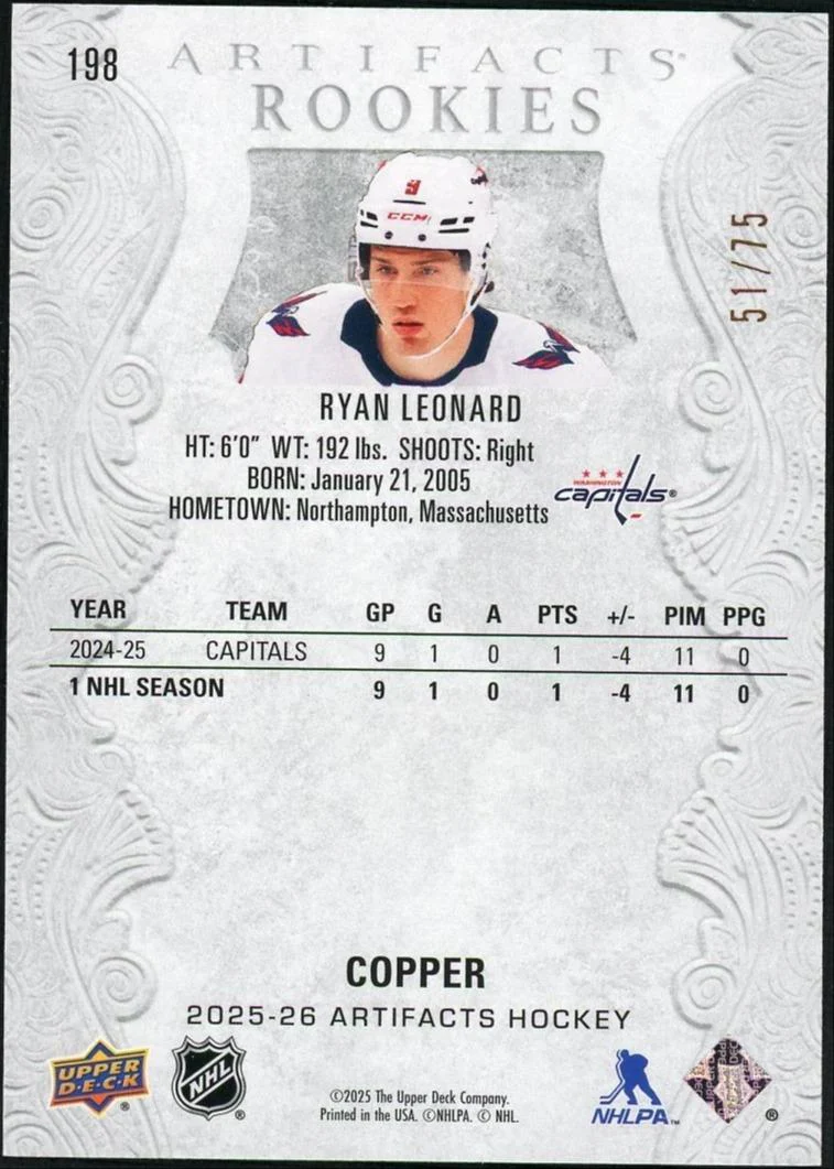 2025 Upper Deck Artifacts Ryan Leonard Copper /75 - Image 2