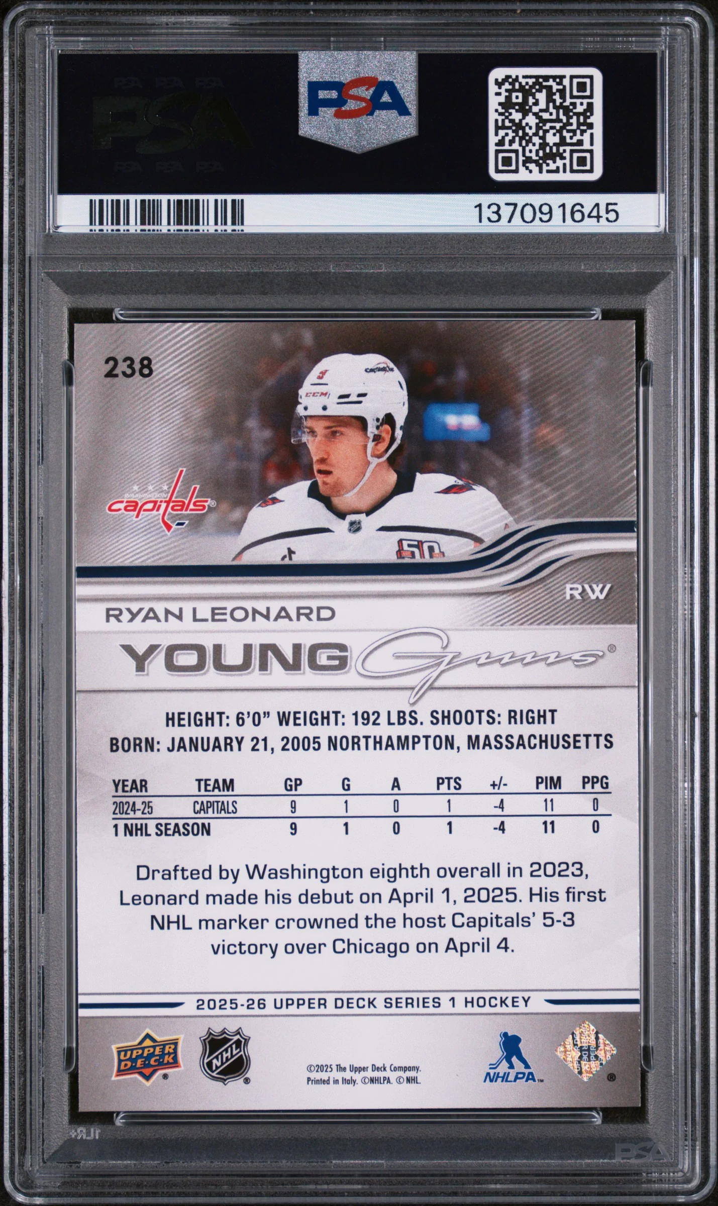 2025 Upper Deck Exclusives Ryan Leonard #238 /100 PSA 9 - Image 2