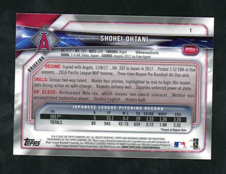 Bowman Chrome 1 Shohei Ohtani Rookie VG Angels - Image 2