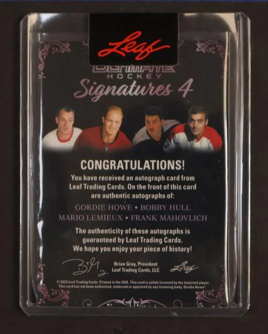 Leaf Ultimate Gordie Howe Bobby Hull Mario Lemieux Frank Mahovlich Signatures 4 /3 Auto - Image 2