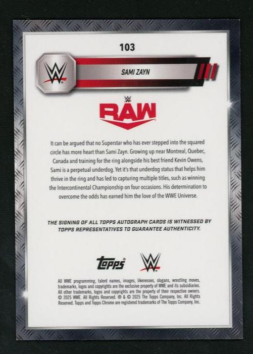 Topps Chrome 103 Sami Zayn /25 RAW Auto - Image 2