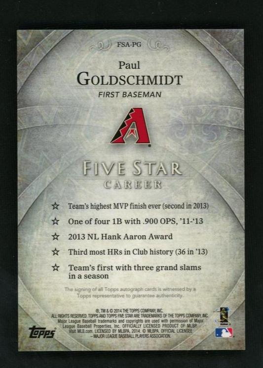 Topps Five Star FSA-PG Paul Goldschmidt Five Star Career /399 Auto - Image 2